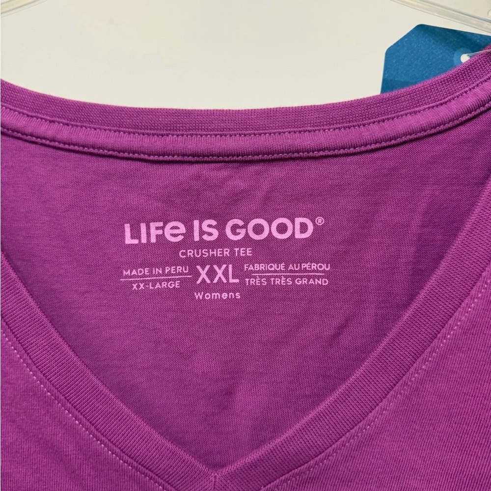 Life Is Good Purple Short Sleeve V-Neck Tee with Elephant Graphic - Picture 2 of 5